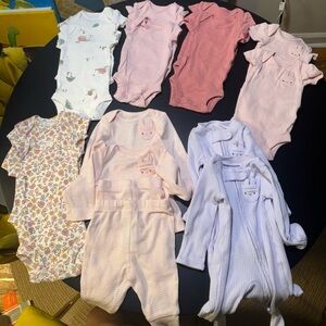 Bundle of twins girls two of each Pink and White Kids One Piece Set